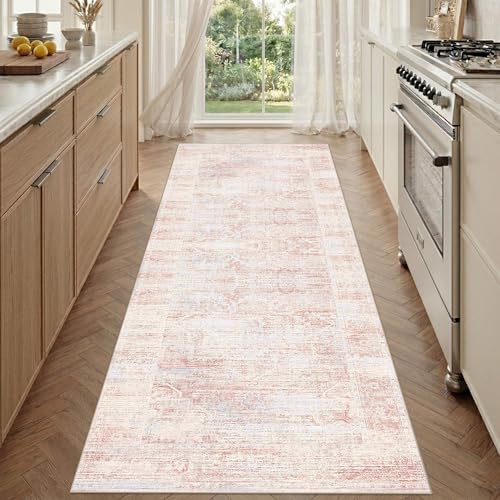 Washable Hallway 2'6"x8' Runner Pink Rug for Kitchen Non Slip by LatteFog