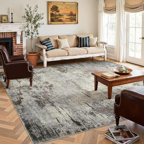DMOYEST Area Rug Living Room Rugs - 9x12 Washable Large Soft Indoor Neutral Modern Abstract Low Pile Rug Carpet for Bedroom Dining Room Farmhouse Home Office - Brown Rust - Image 4
