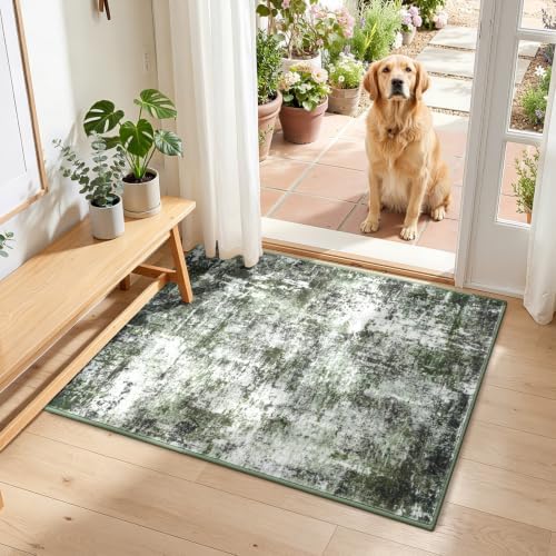 Rugflix 2x3 Entrance Rugs, Washable Entry Small Rug Dark Green by RugflixAreaRugs