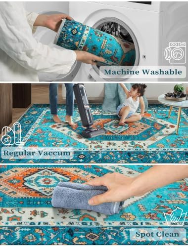 SERISSA 2'6"x16' Washable Non Slip Boho Runner Rug for Hallway，Blue - Image 3