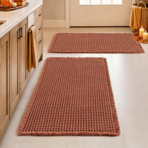 MIULEE Fall Rust Set of 2 Waffle Bathroom Rugs Boho Bath Mat 18x30 Inch by MIULEE