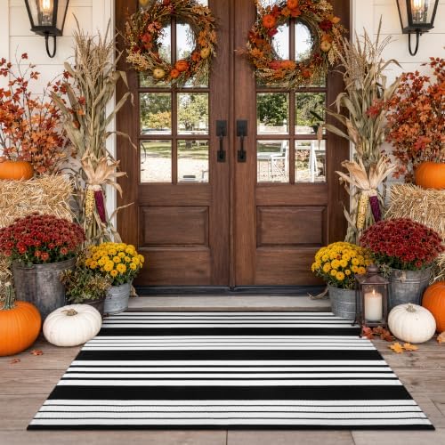 Black and White Outdoor Rug 3x5 Fall Front Door Mat Patio Rugs Porch Decor by OJIA