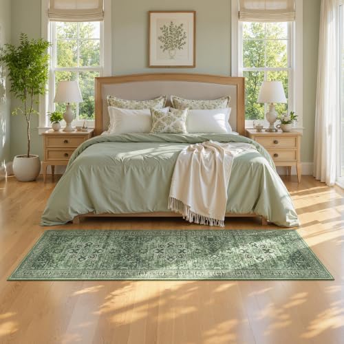 Sage Green 2x6 Hallway Runner Rugs, Non-Slip Vintage Rug for Kitchen - Image 4
