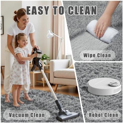 9x12 Area Rug for Living Room,Light Gray Fluffy Shag Non-Slip Bedroom Rugs - Image 6