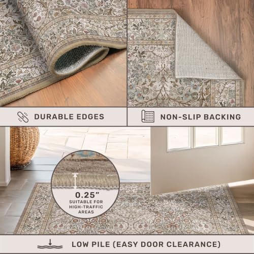 Vintage Moss Green 3x20 Extra Long Runner Rug for Hallway, Washable Large Kitchen Indoor Floor Rugs, Non-Slip Stain & Fade Resistant, Low Pile Vintage Floral Carpet Decor - Image 4