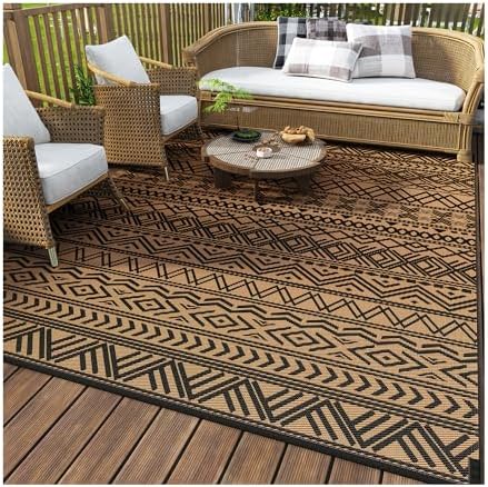 MontVoo-Outdoor Rug Carpet Waterproof 5x8 ft Reversible Patio Rug RV Camping Rugs Plastic Straw Outside Indoor Outdoor Area Rugs for Patio Deck Balcony Picnic Beach Outdoor Decor Boho Black Brown by MontVoo