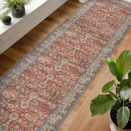 KUTA Vintage Washable Extra Long Runner Rug for Hallway 2.6x20ft Red Clay - Image 4