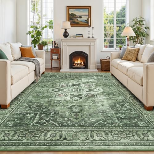 Sage Green Boho 6x9 Living Room Rugs, Washable Lightweight Carpet - Image 4