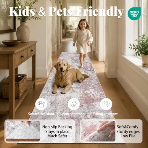 2x3 Pink Gray Washable Area Rug for Living Room, Vintage Print - Image 3