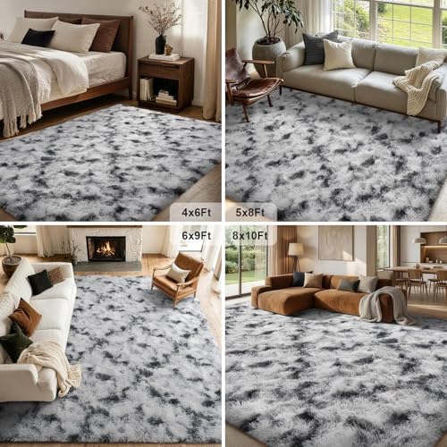 6x9 Non-Slip Fluffy Area Rugs For Living Room (Black and White) - Image 7