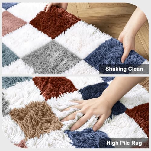 Shag Area Rug for Bedroom Living Room,6x9 Fluffy Soft Colorful Checkered Rug Fuzzy Shaggy Bedroom Carpet,Indoor Plush Floor Rugs for Teen Dorm Home Decor - Image 6