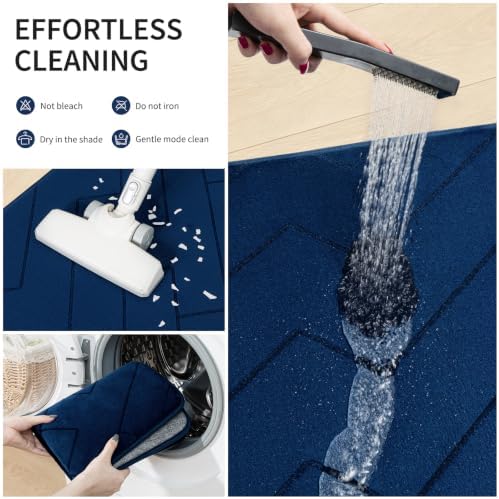 YIHOUSE 2 Piece Memory Foam Bathroom Rug Set, Dark Blue, 17"x24"+20"x46" - Image 6