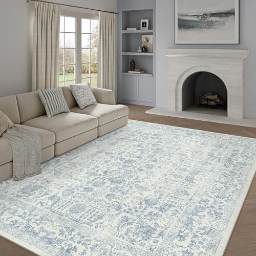 PureCozy Blue Area Rug 8x10 Vintage Floral by PureCozy