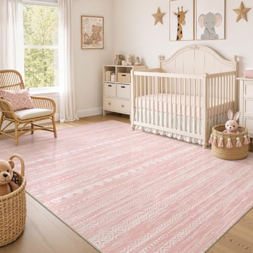 Nakagishi Boho 8x10 Area Rug Living Room Rugs Machine Washable Pink by NakagishiAreaRug