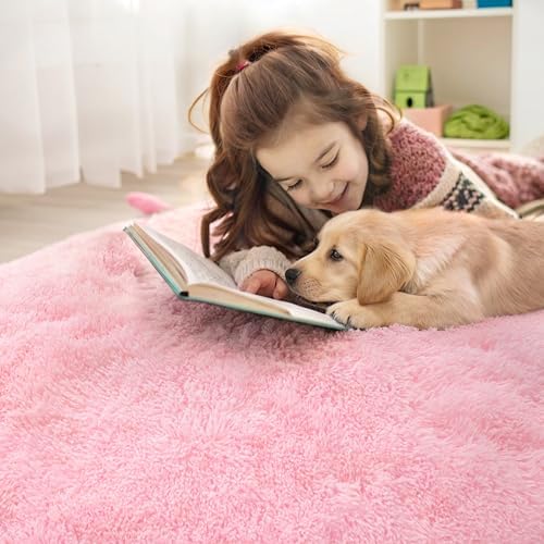 OLANLY Pink Round Rugs for Bedroom - Machine Washable, 2 ft Circle Area Rugs for Living Room, Soft and Fluffy Shaggy Carpet for Teen Girls and Boys, Nursery Rooms, Dorms, Home Decor Aesthetic - Image 5
