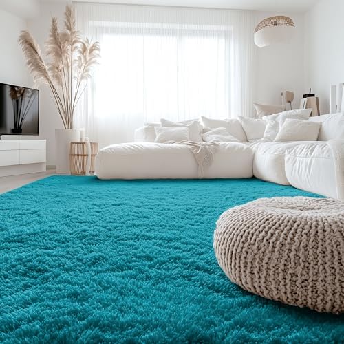 OLANLY 6x9 Machine Washable Large Area Rugs for Living Room, Bedroom, Soft Fluffy Shaggy Bedside Rug, Indoor Floor Carpet for Kids Girls and Boys, Dorms, Nursery, Home Decor Aesthetic, Teal - Image 3
