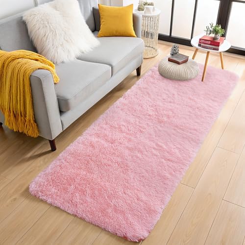 OLANLY 2x8 Machine Washable Runner Rugs for Hallway, Soft Fluffy Shaggy Bedside Rugs for Bedroom, Living Room, Indoor Floor Carpet for Kids Girls and Boys, Nursery Rooms, Home Decor Aesthetic, Pink by OLANLY