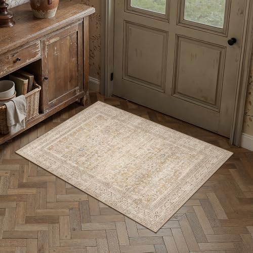 2x3 Beige Neutral Retro Area Rug - Image 3