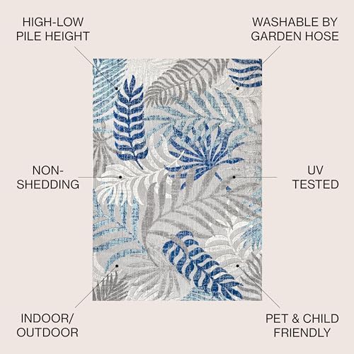 JONATHAN Y Tropics Palm Leaves Indoor Outdoor Round Area Rug 6 Ft Gray/Blue - Image 2