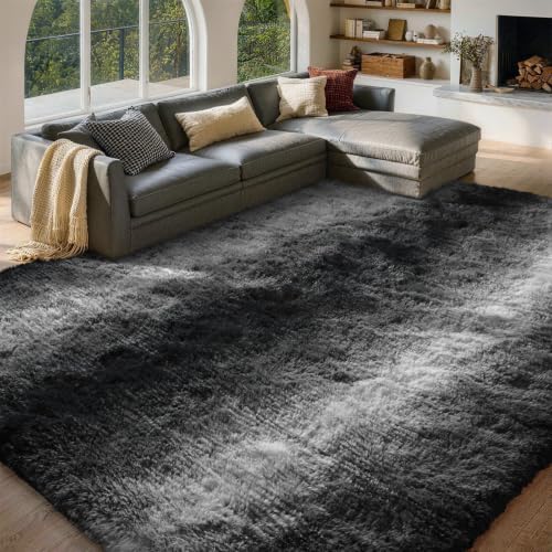 FinRèc Home 8x10 Non-Slip Fluffy Area Rugs for Living Room (Striped Black) by FinRe%CC%80cHome
