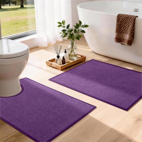 YIHOUSE Purple Bathroom Rugs Sets 2 Piece, Quick Dry Thin Bath Mat with Toilet Rug, Non Slip Absorbent Machine Washable, Bath Rugs for Tub Sink Home Decor (17"x24" + 17.5"x24" U-Shaped) by YIHOUSE