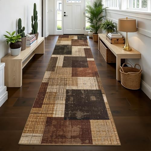 Washable 3x10 Runner Rug for Hallway Kitchen Bedroom, Red-Brown - Image 3