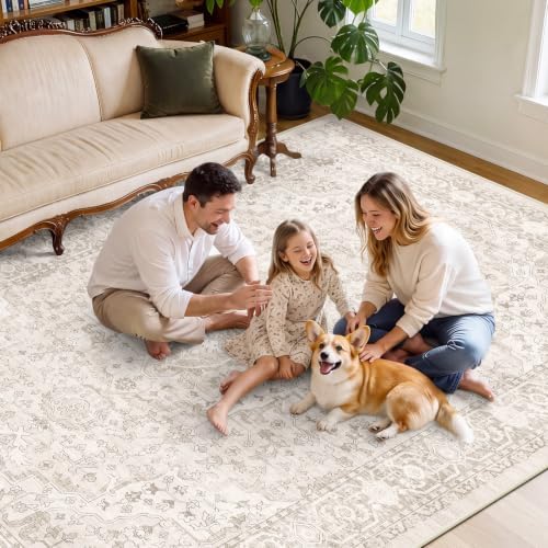 SameBed 8x10 Area Rug Living Room, Vintage Washable Carpet Neutral Beige - Image 4