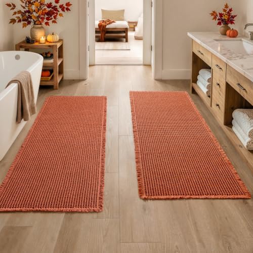 MIULEE Fall Orange Set of 2 Waffle Bathroom Runner Rugs 2'x6'(24"x72") by MIULEE