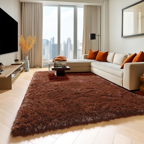 ONASAR Brown 6x9 Area Rugs for Living Room Bedroom, Large Fluffy Bedside Throw Rug, Soft Plush Shaggy Fuzzy Floor Carpet for Nursery Kids Girls Boys Teen Dorm Home Office Decor Aesthetic - Image 4