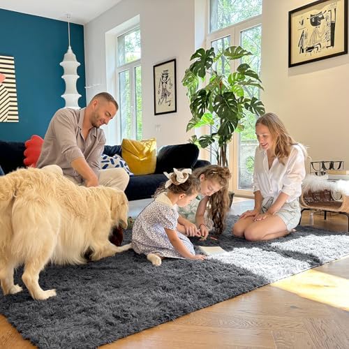 OLANLY 8x12 Machine Washable Large Area Rugs for Living Room, Bedroom, Soft Fluffy Shaggy Bedside Rug, Indoor Floor Carpet for Kids Girls and Boys, Dorms, Nursery, Home Decor Aesthetic, Grey - Image 6