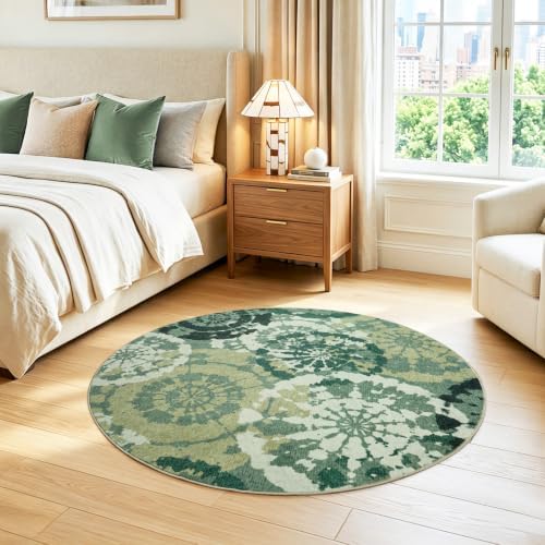 Round Area Rugs 4ft, Washable Non-Slip Modern Boho Low Pile Circle Rug - Image 3