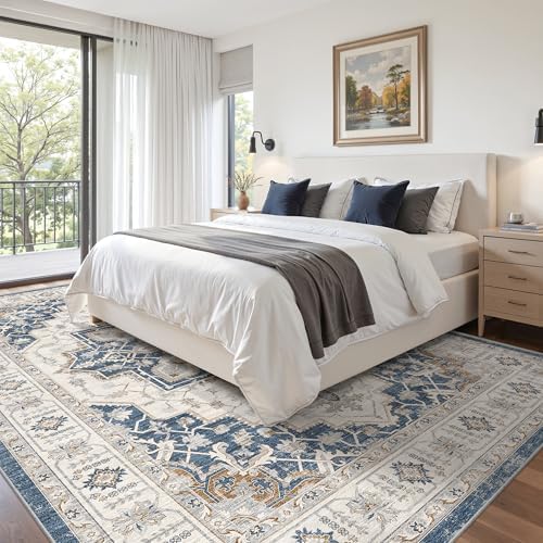 befbee 8x10 Area Rugs for Living Room, Washable Vintage Non Slip Rug Blue - Image 7