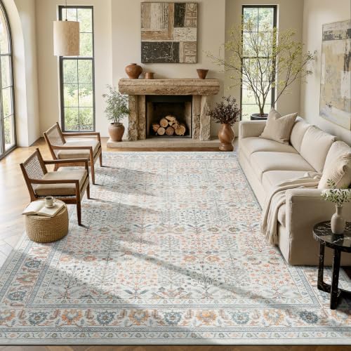 Lofus 9x12 Washable Area Rug for Living Room, Non-Slip Beige Boho Carpet by Lofus