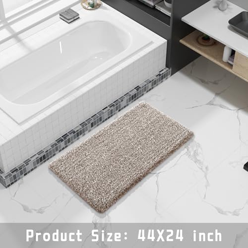 Yimobra Long Bathroom Rug 44x24, Fluffy Non Slip Bath Mat,Light Brown&White - Image 6