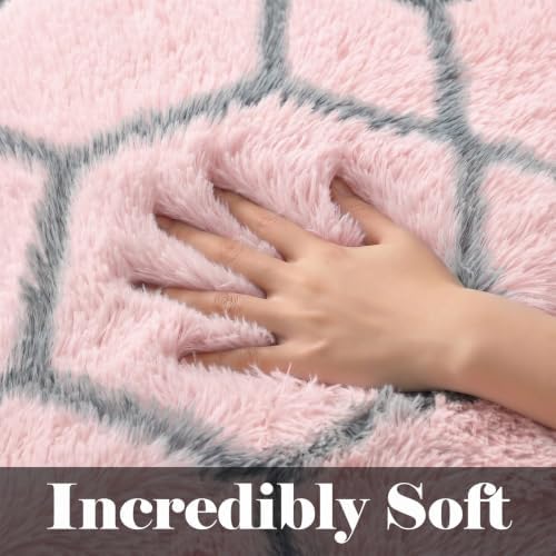5x7 Area Rugs for Living Room Bedroom, Fluffy Pink and Grey Geometric Rug - Image 2