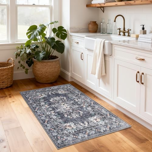GarveeHome Washable 2x3 Vintage Rug for Hallway Floral Accent Mat by GarveeHome