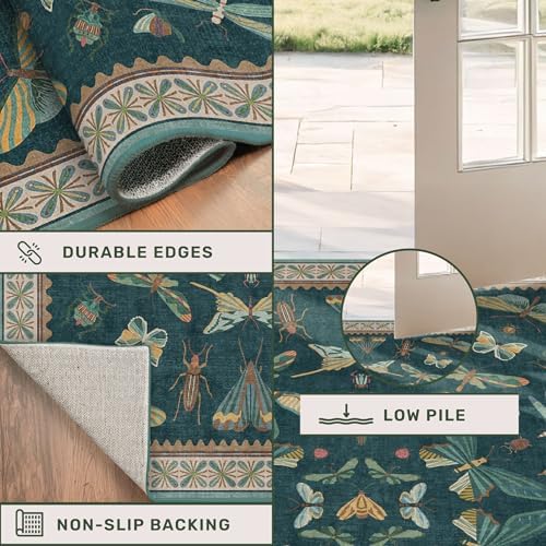 Teal 3x4 Entryway Rug - Washable Door Rug Indoor for Large Kitchen, Living Room, Thin & Foldable Low Pile Insect Décor - Image 4