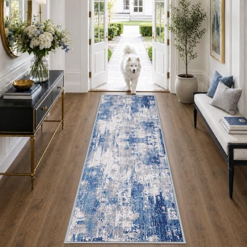 RELEANY Washable Runner 2'x6' Abstract Area Rug for Hallway Blue Gray by RELEANY