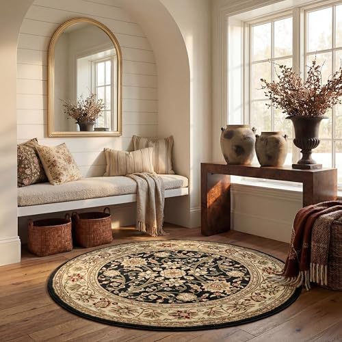 SAFAVIEH Lyndhurst Round Rug 5'3", Black & Ivory LNH212A by Unknown
