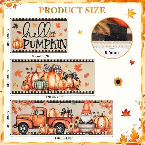 Homcomoda Fall Kitchen Mats for Floor 3PC, Thanksgiving Pumpkin Non Slip Kitchen Rugs, Washable Non Skid Kitchen Rugs, Comfort Standing Mat for Laundry, Desk, Bar, Office - Image 2