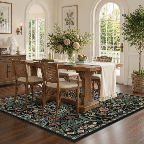 5x5 Square Rug Floral Washable Rugs Living Room Indoor Carpet - Image 3