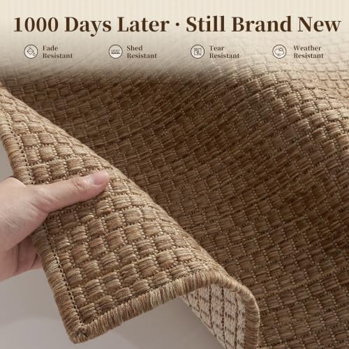 PADOOR-Outdoor Rug-Patio Rug 8x10 ft Polypropylene Indoor Outdoor Rugs Outdoor Carpet for Patio Deck Balcony Porch, Textured Weave, Durable for High Traffic, Fade-Resistant, Modern Neutral Brown - Image 2