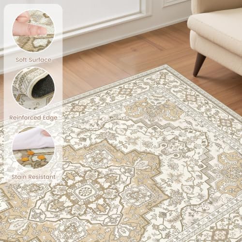 EIEIHOUSE Washable 7x9 Area Rugs for Living Room Cream/Apricot - Image 6