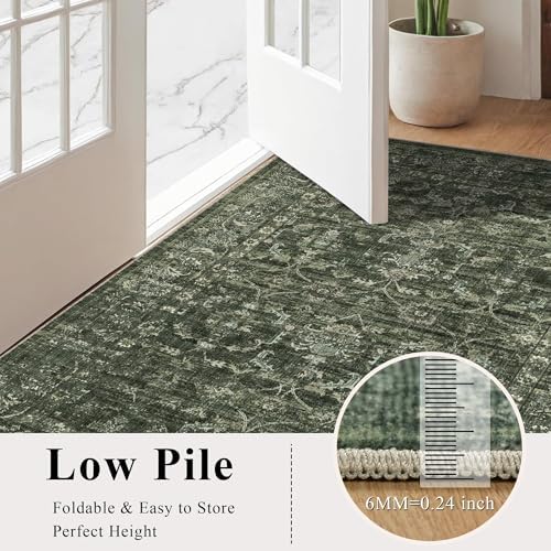 3x8 Washable Kitchen Runner Rug Non-Slip Boho Dark Green Throw Carpet - Image 7