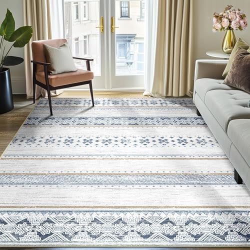 6x9 Washable Area Rugs for Living Room Boho Bedroom Rug Blue/Brown by BESTSWEETIE