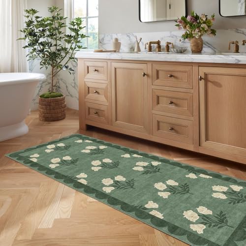 Non Slip Kitchen Runner Rug 2x6 Green Floral Hallway Runner Rugs - Image 7