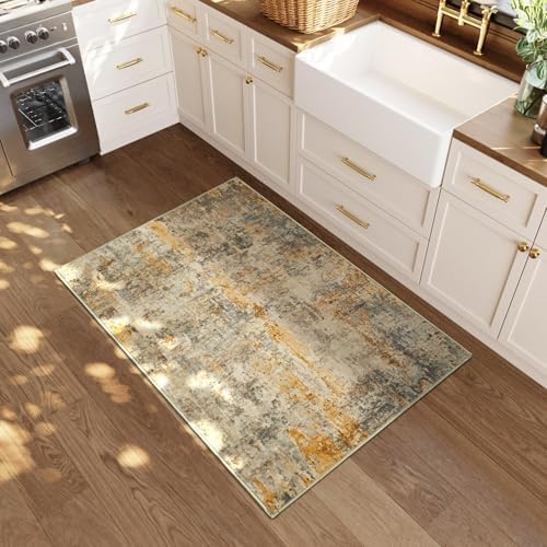 Entrance Rugs Indoor 2x3 Beige Entry Rug Washable Abstract Small Area Rug Non-Slip Low Pile Light Tan Throw Rugs for Entryway, Kitchen Floor, Front Door Indoor Door Mat, Bedroom Bedside - Image 5