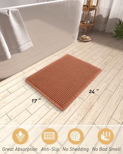 Upgraded Waffle Bath Mat Ultra Absorbent Non Slip Bathroom Mat, 17" x 24" - Image 2