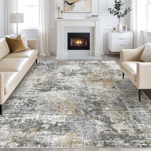 kakania Abstract 10x12 Area Rugs for Living Room: Washable Rugs Black Gold by kakania