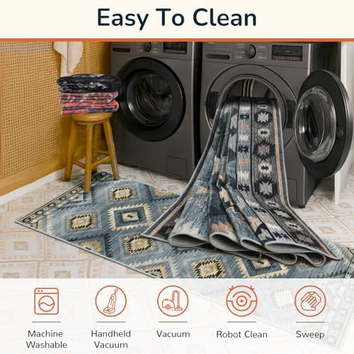 BESTSWEETIE 5'x7' Washable Area Rug for Living Room Bedroom Navy/Grey - Image 4